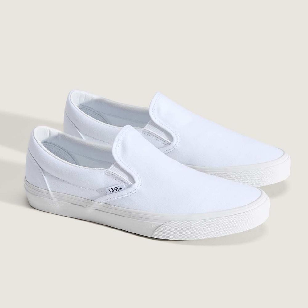 Vans Unisex White Canvas Classic Slip On Shoes Sneakers, Sz 8.5(M) 10(W)